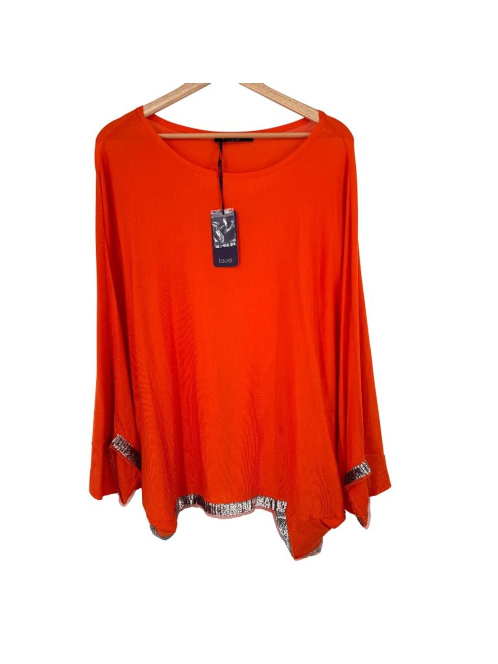 Laurel  Womens silk Orange sweater Top poncho Sequin Trim size medium new